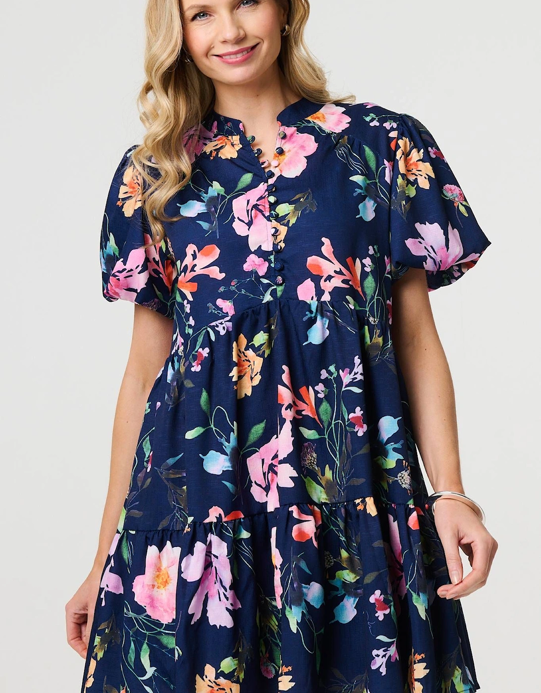 Floral High Neck Puff Sleeve Mini Dress, 2 of 1