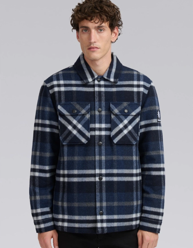 Wool Flannel Quilted Shirt Jacket Navy