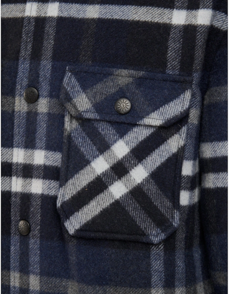 Wool Flannel Quilted Shirt Jacket Navy