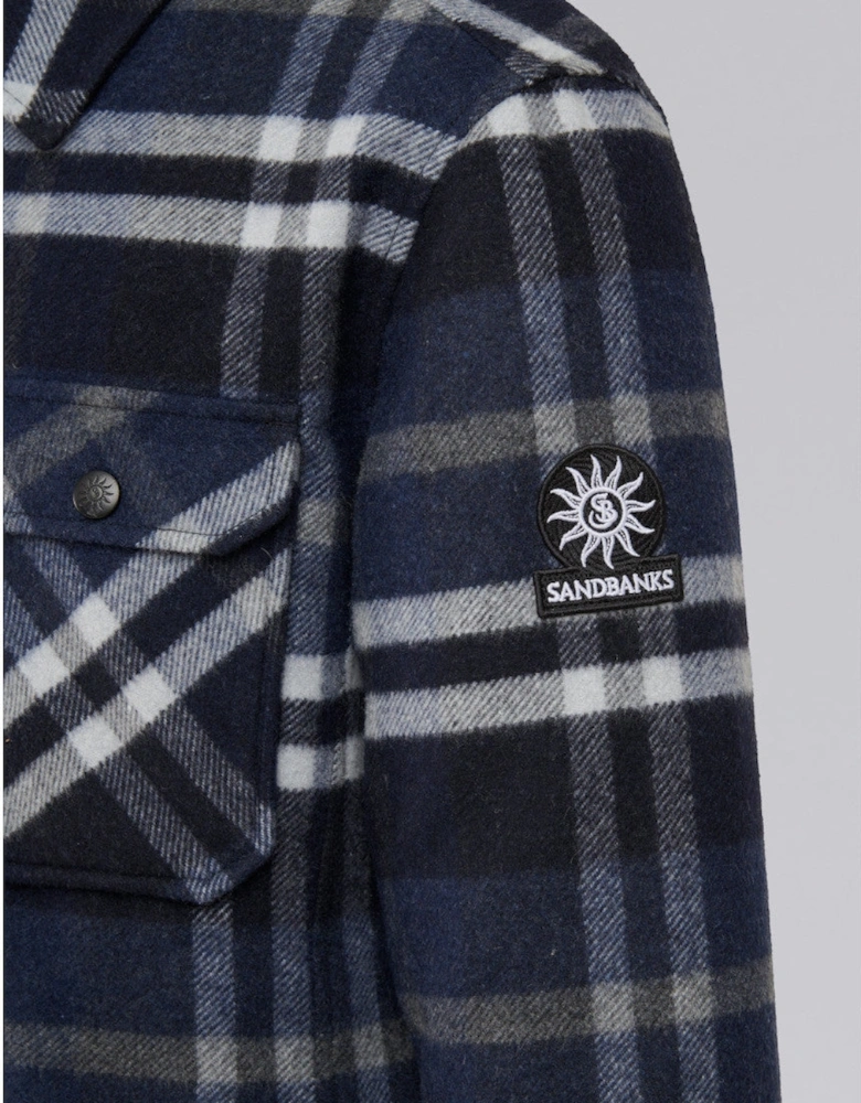 Wool Flannel Quilted Shirt Jacket Navy