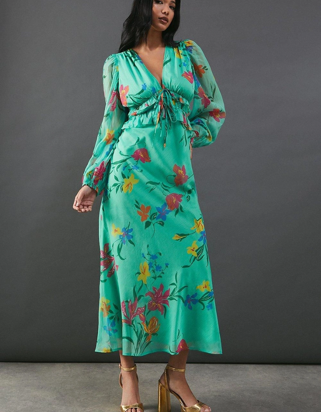 Chiffon Floral Ruffle Midi Tea Dress, 2 of 1