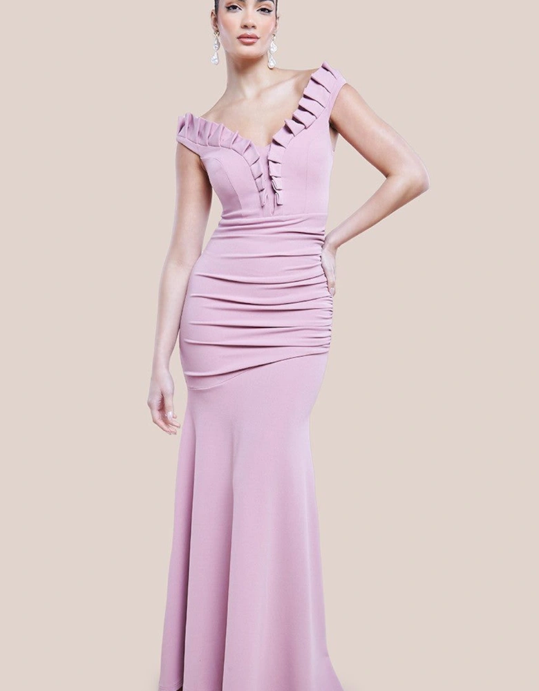 Off The Shoulder Frill Gathered Maxi Dress