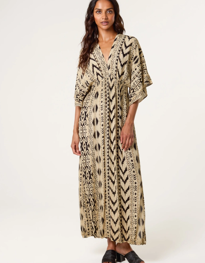 Light Brown Double V Kimono Style Midi Dress