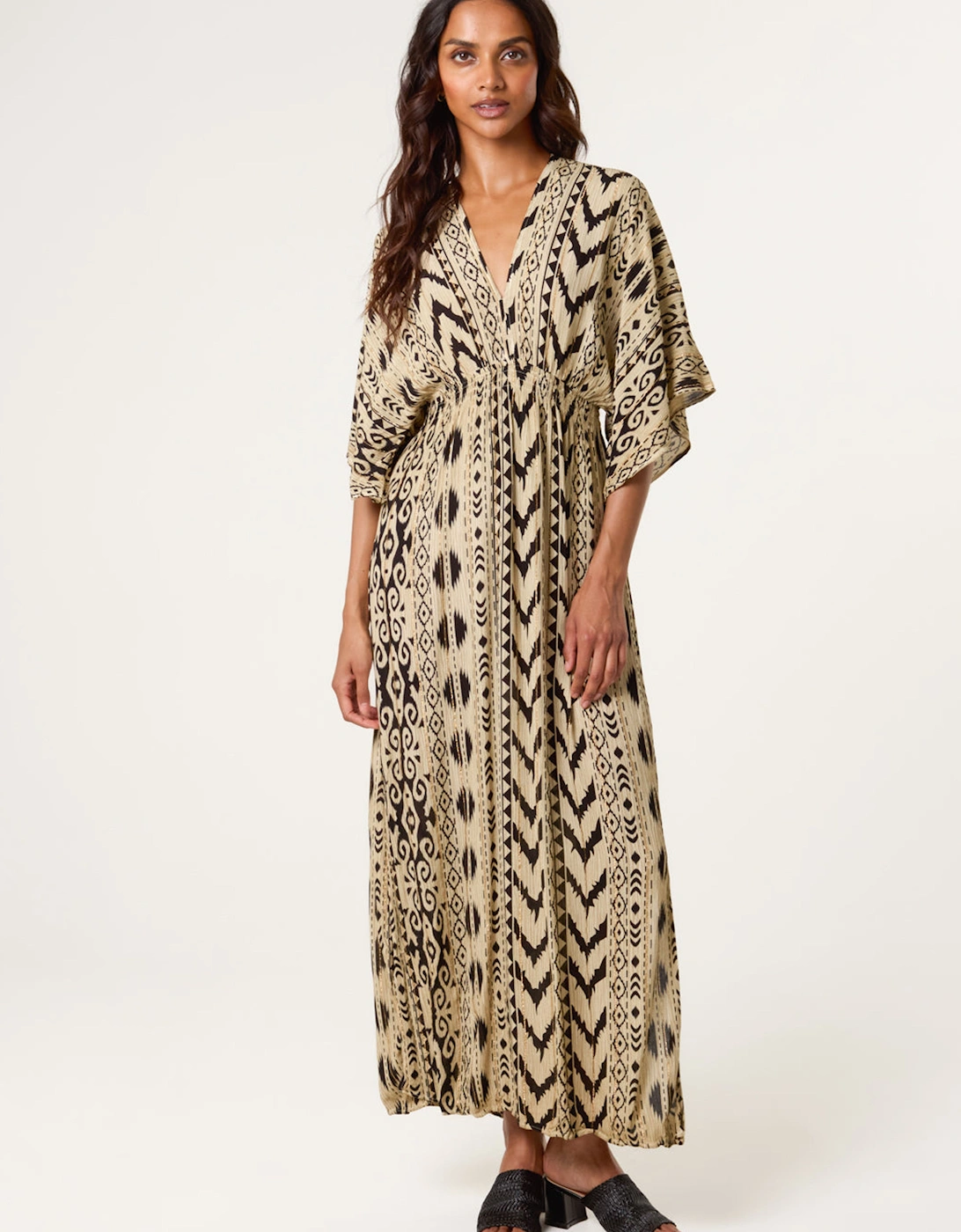 Light Brown Double V Kimono Style Midi Dress, 2 of 1