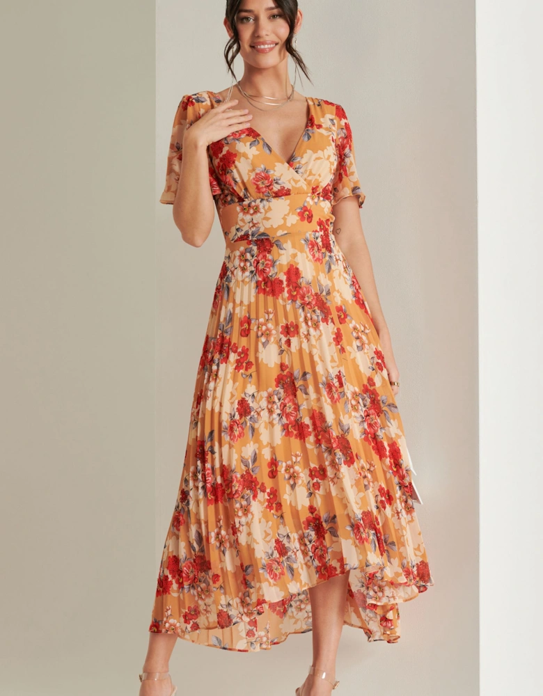 Pleated Chiffon High Low Maxi Dress