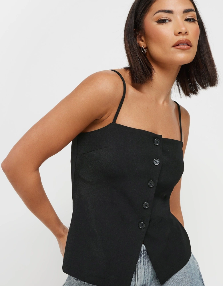 Petite Structured Button Vest Top