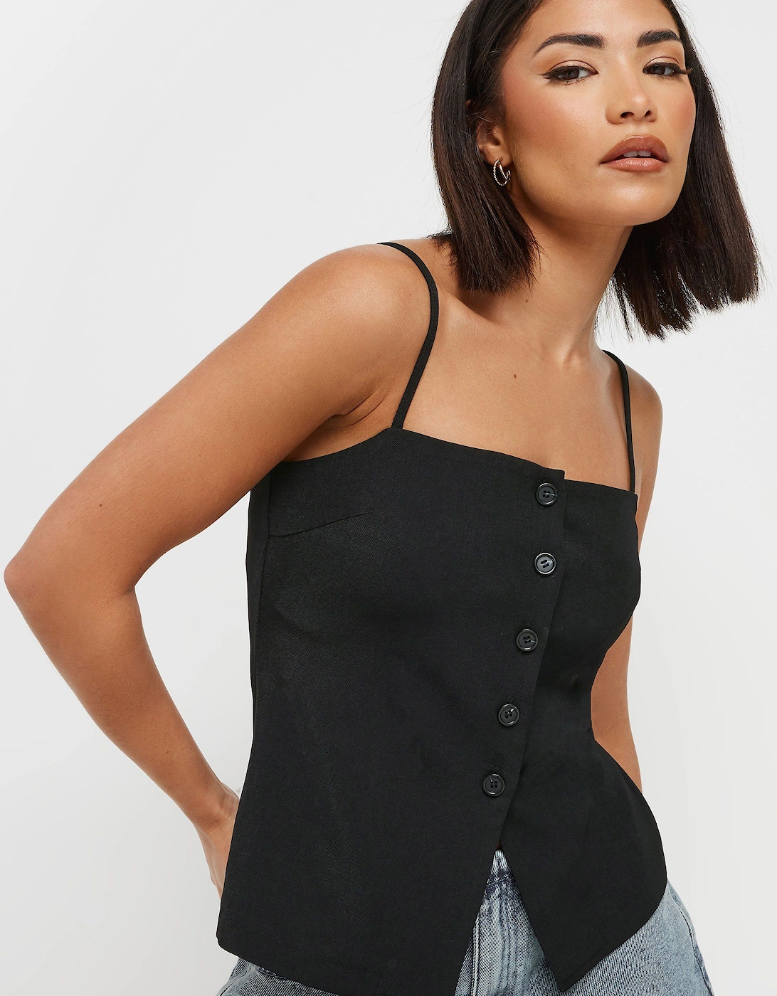 Petite Structured Button Vest Top, 2 of 1
