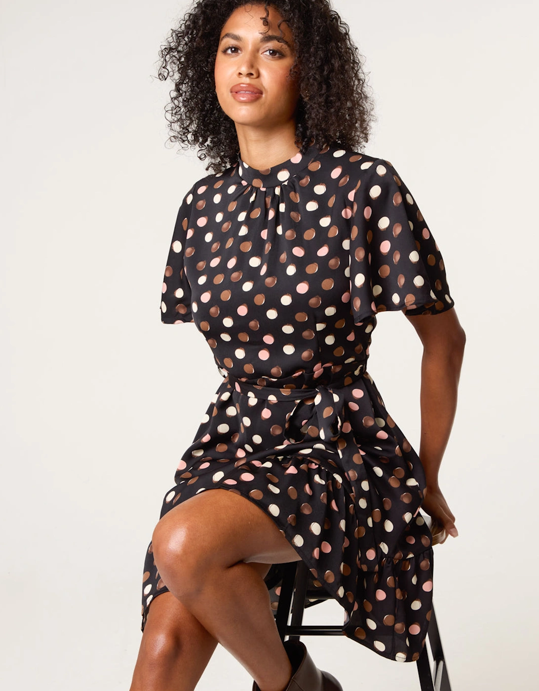 Multi Polka Dot High Neck Flippy Dress, 2 of 1