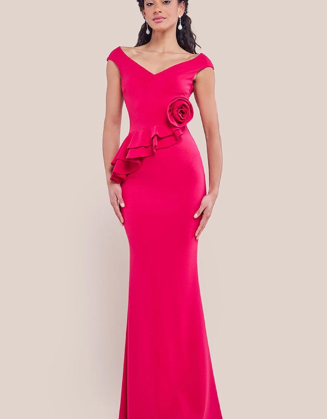 Scuba Crepe Rose Frill Maxi Dress, 2 of 1