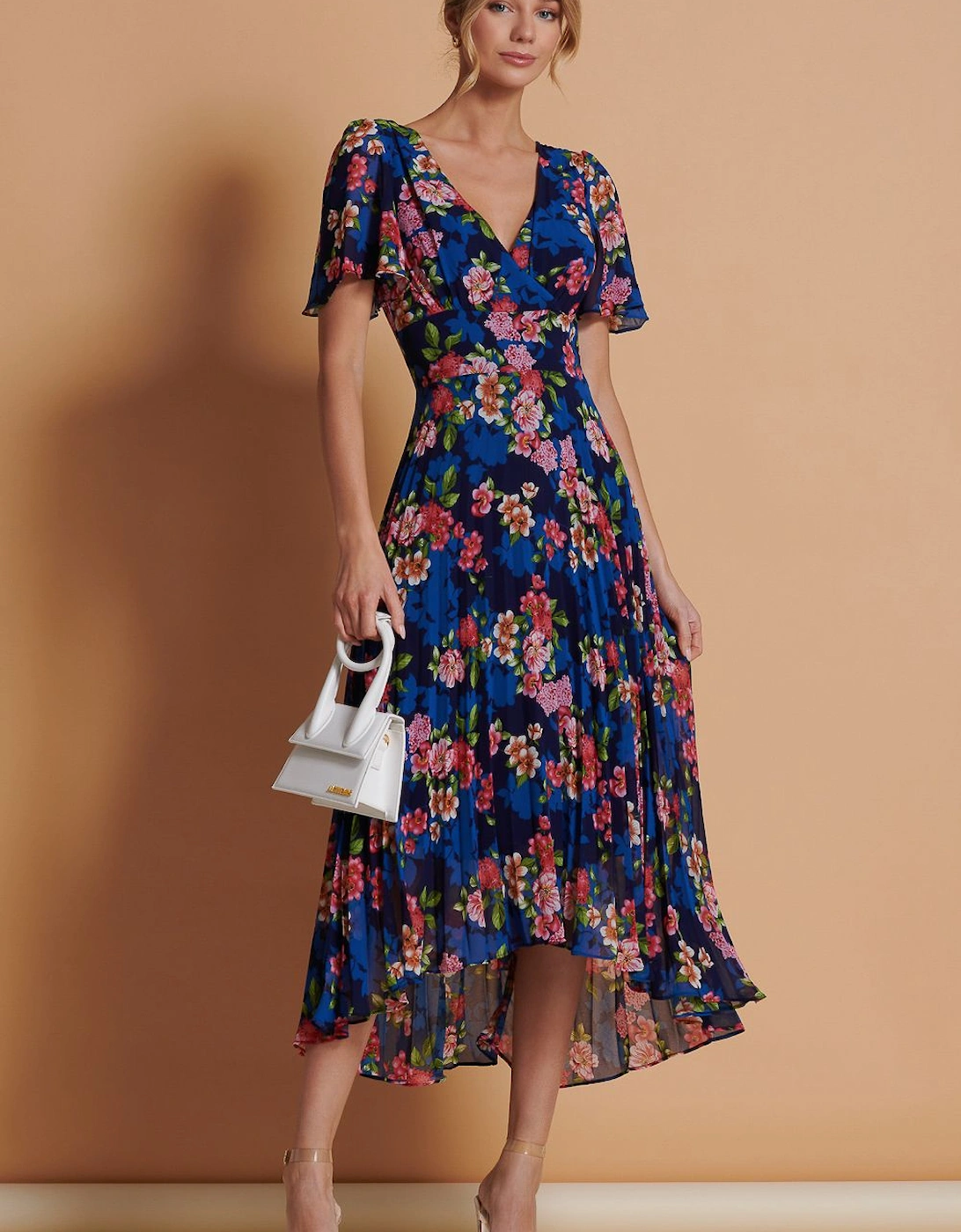 Pleated Chiffon High Low Maxi Dress, 2 of 1