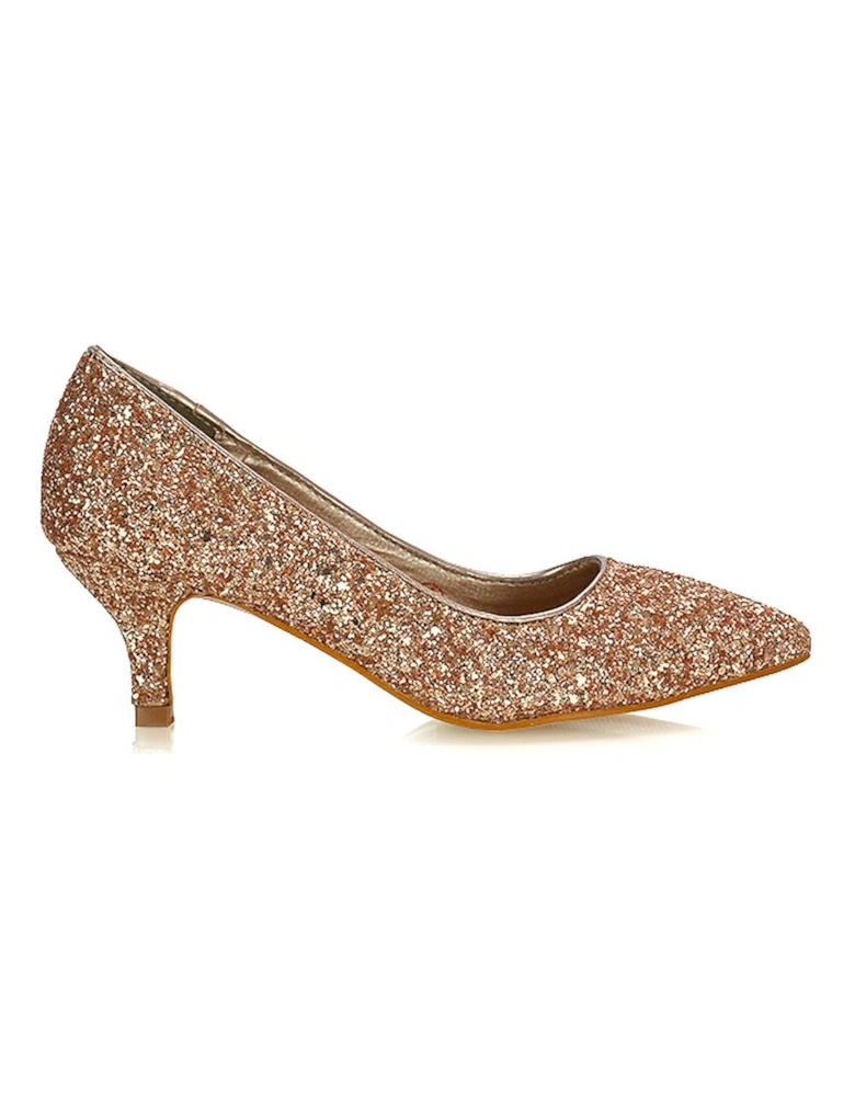 'Gwyneth' Pointed Toe Mid Stiletto Kitten Heel Court Shoes