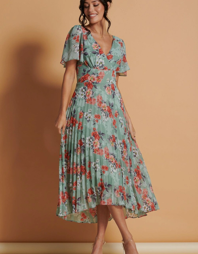Pleated Chiffon High Low Maxi Dress