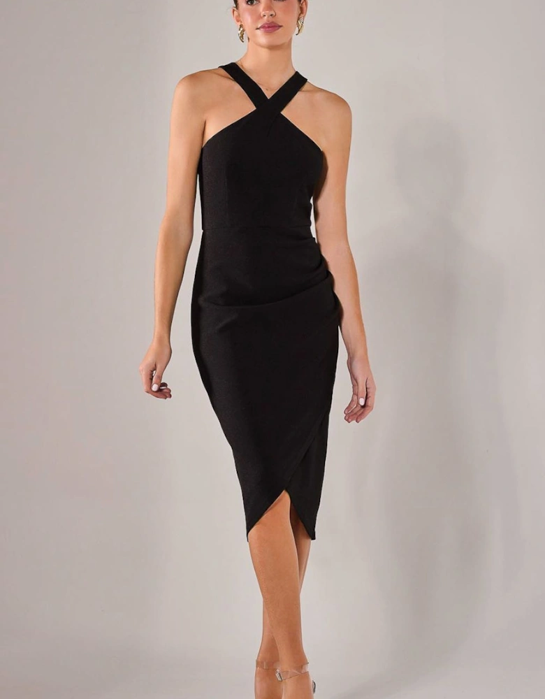 Cross Over Halter Neck Midi Dress