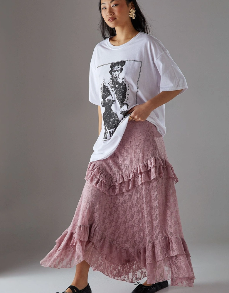 Petite Rose Lace Ruffle Tier Maxi Skirt