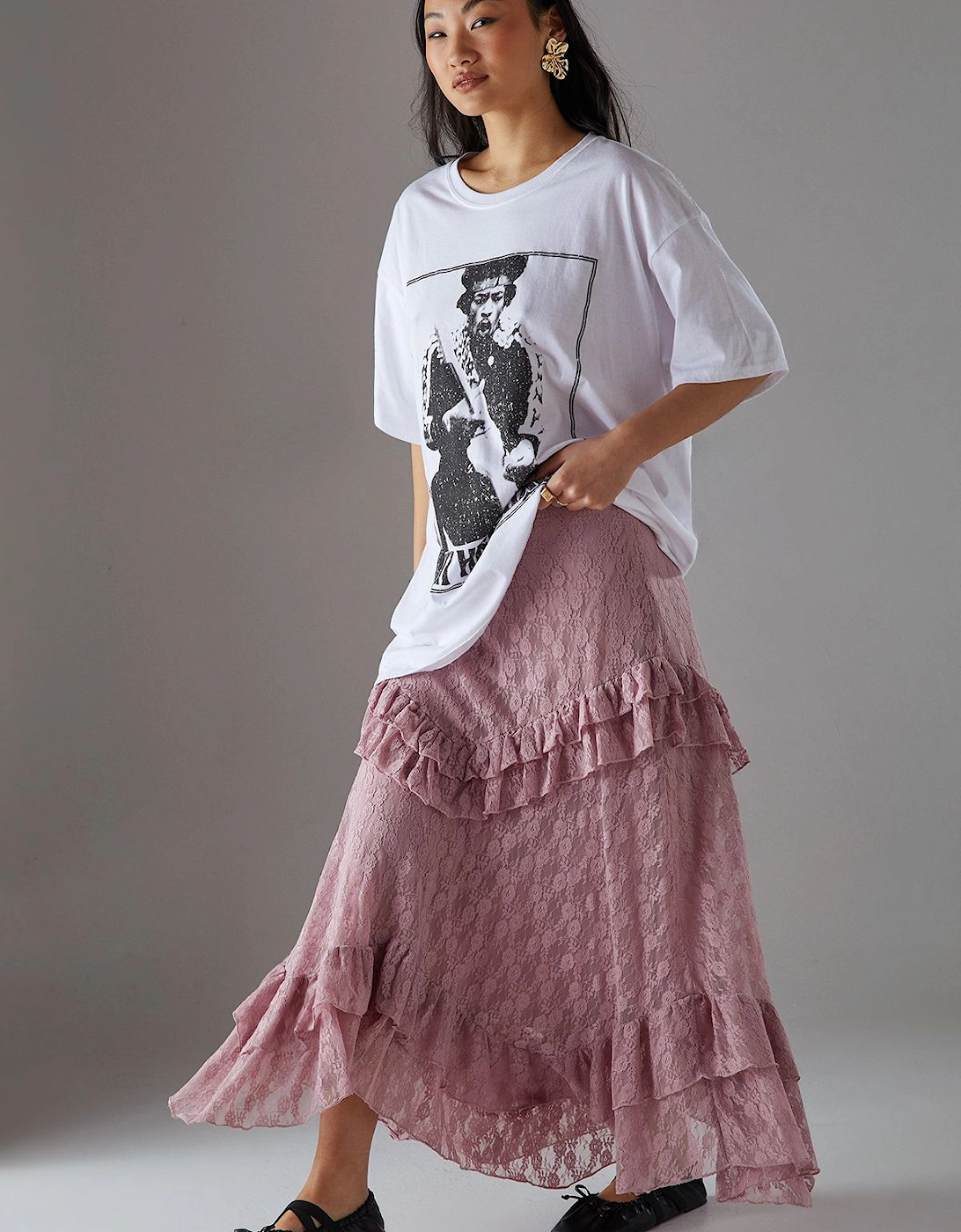 Petite Rose Lace Ruffle Tier Maxi Skirt, 2 of 1