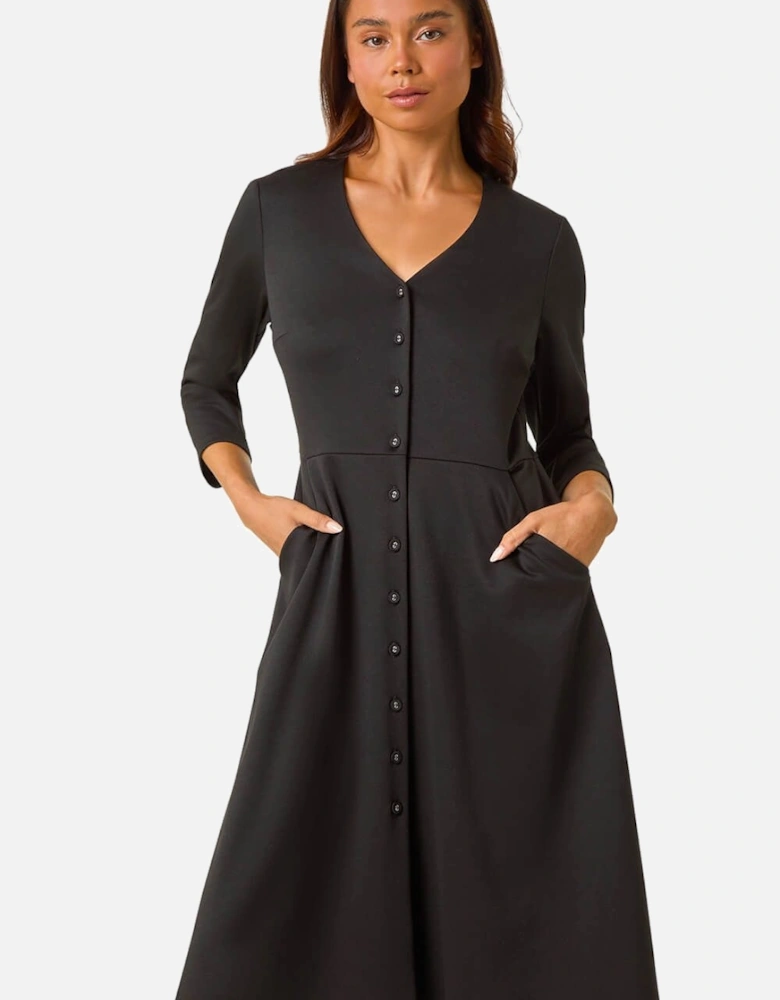 Petite V-Neck Button Detail Stretch Dress