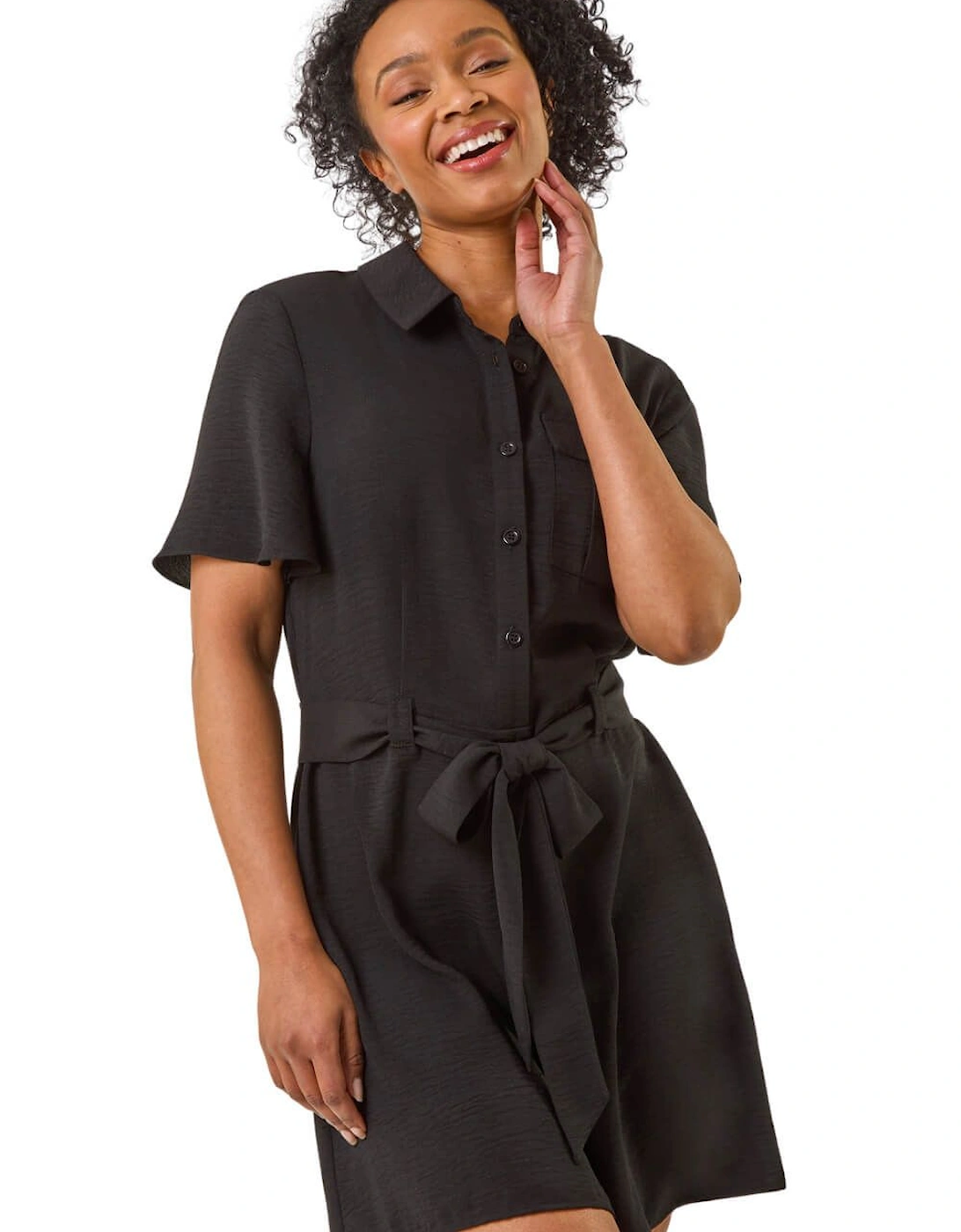 Petite Button Front Tie Playsuit, 2 of 1