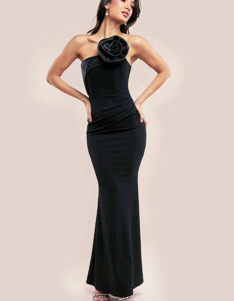 Satin Corsage Scuba Crepe Maxi Dress