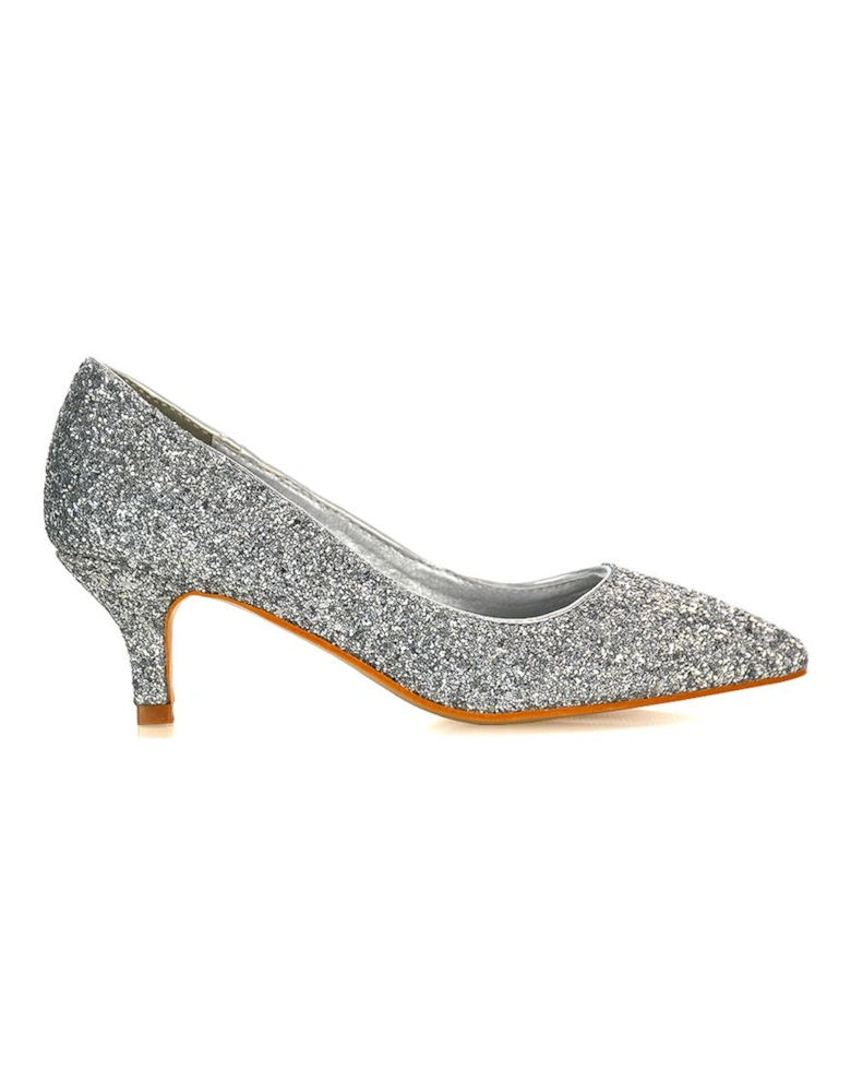 'Gwyneth' Pointed Toe Mid Stiletto Kitten Heel Court Shoes