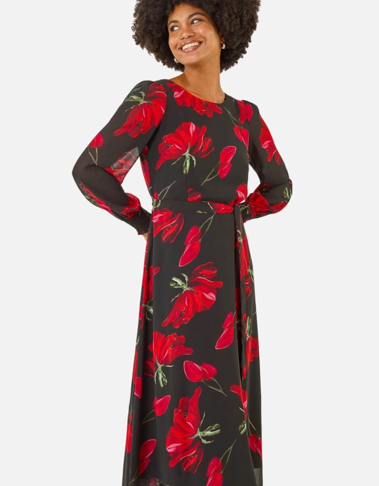 Floral Tie Waist Midi Dress