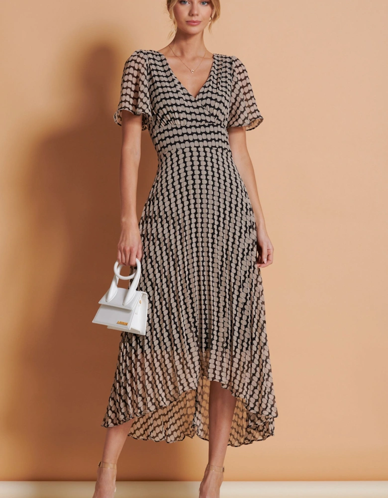 Angel Sleeve Pleated Chiffon Maxi Dress