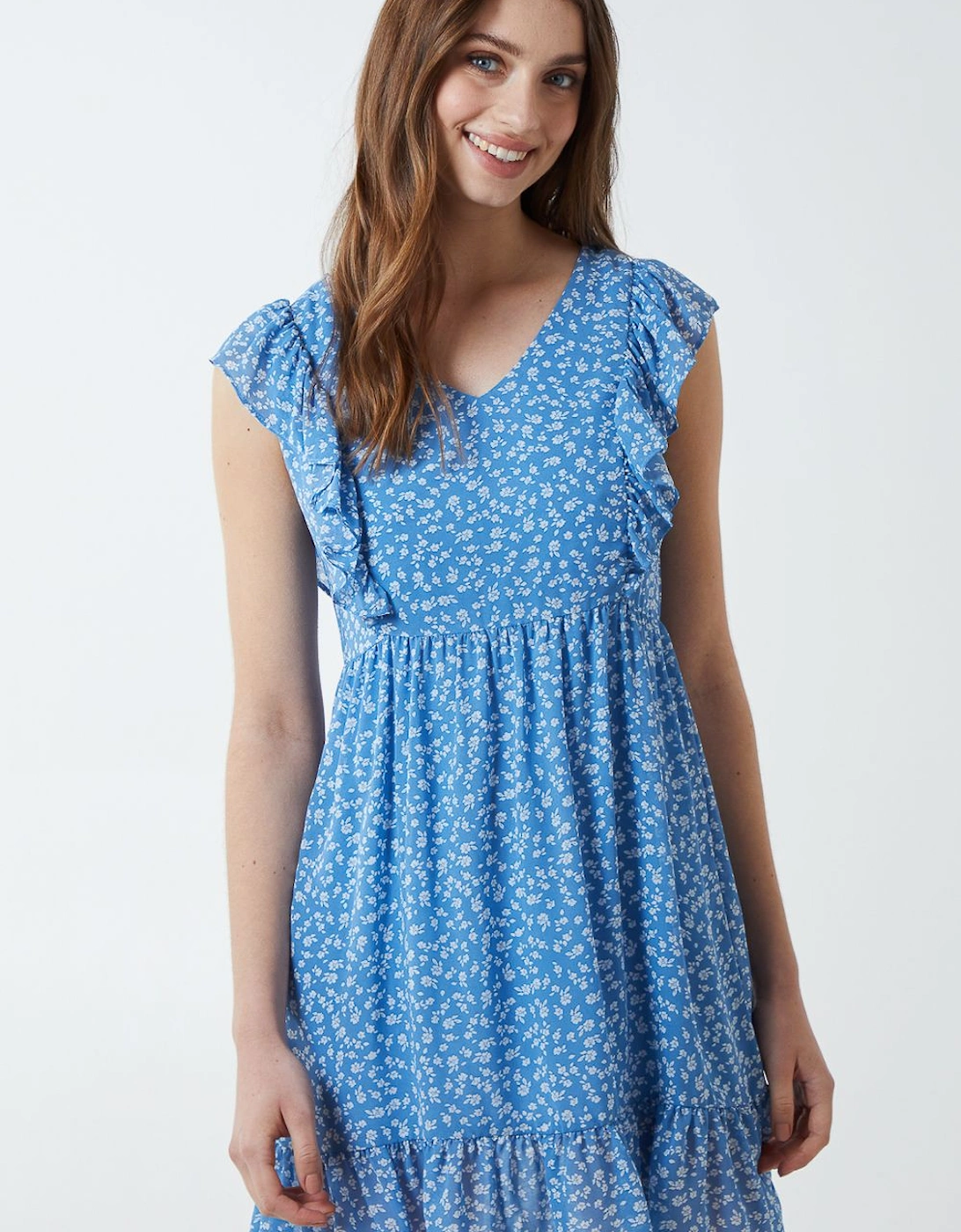 V-Neckline Frill Details Mini Dress, 2 of 1