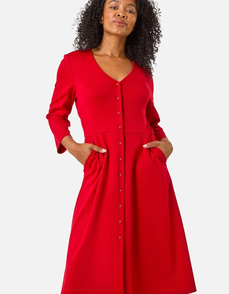 Petite V-Neck Button Detail Stretch Dress