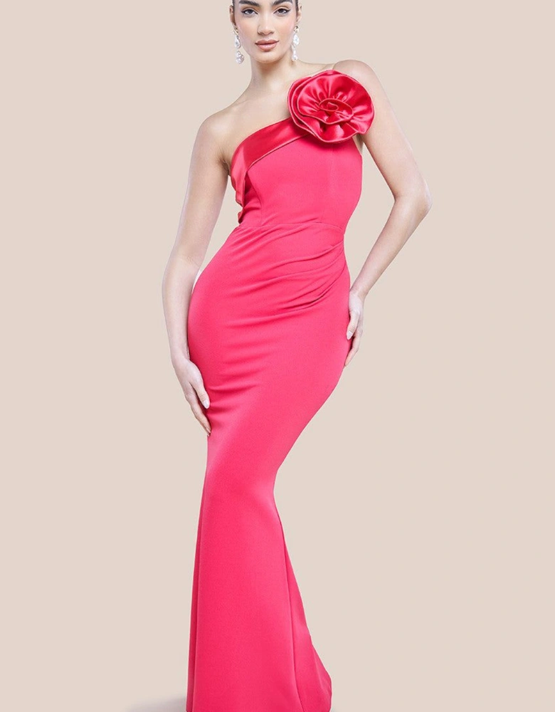 Satin Corsage Scuba Crepe Maxi Dress