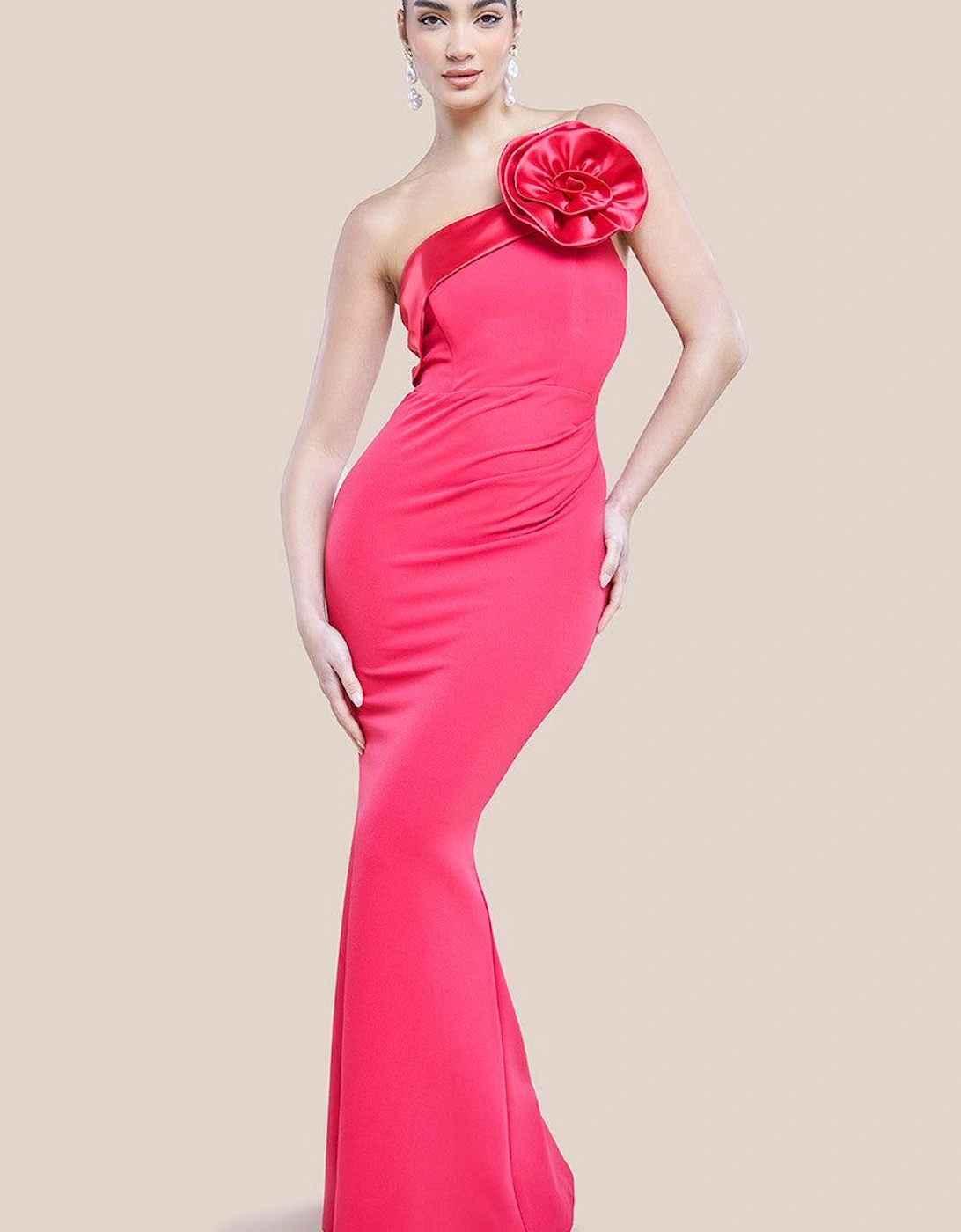 Satin Corsage Scuba Crepe Maxi Dress, 2 of 1