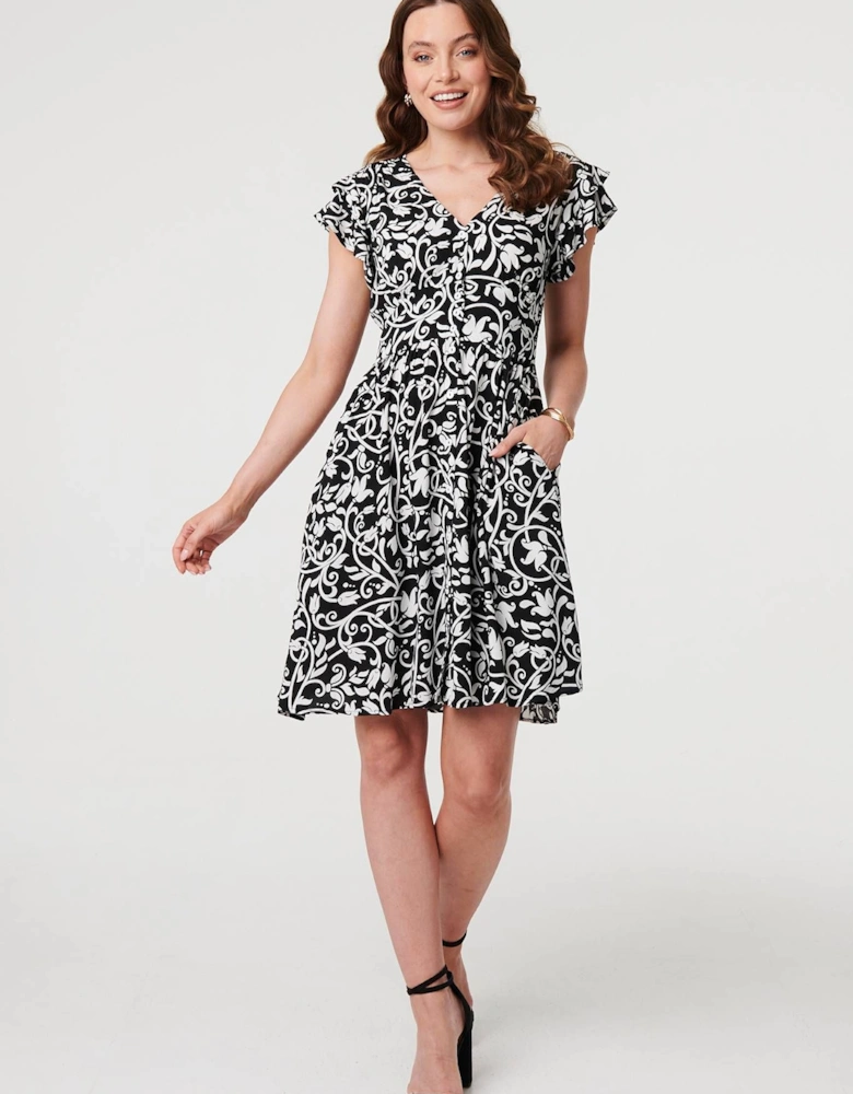 Printed Cap Sleeve Short Skater Dress