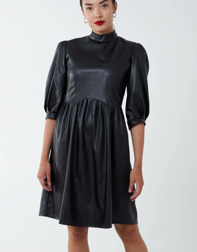 High Neck PU Dress