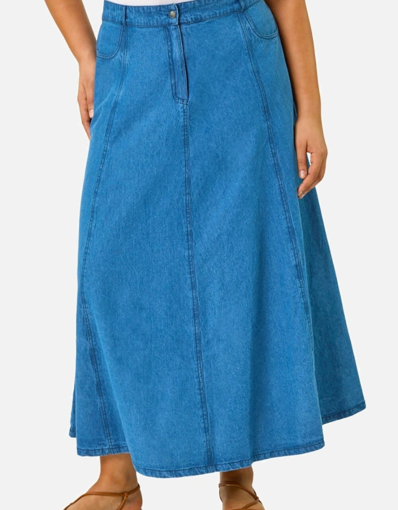 Curve Cotton Denim Swing Skirt