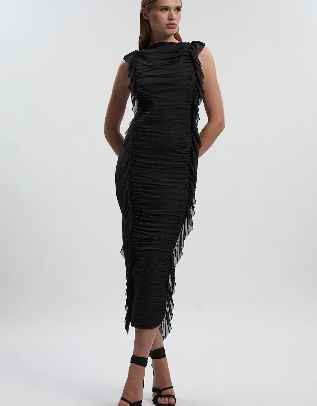 Bandage Mesh Gathered Ruffle Knitted Maxi Dress, 2 of 1
