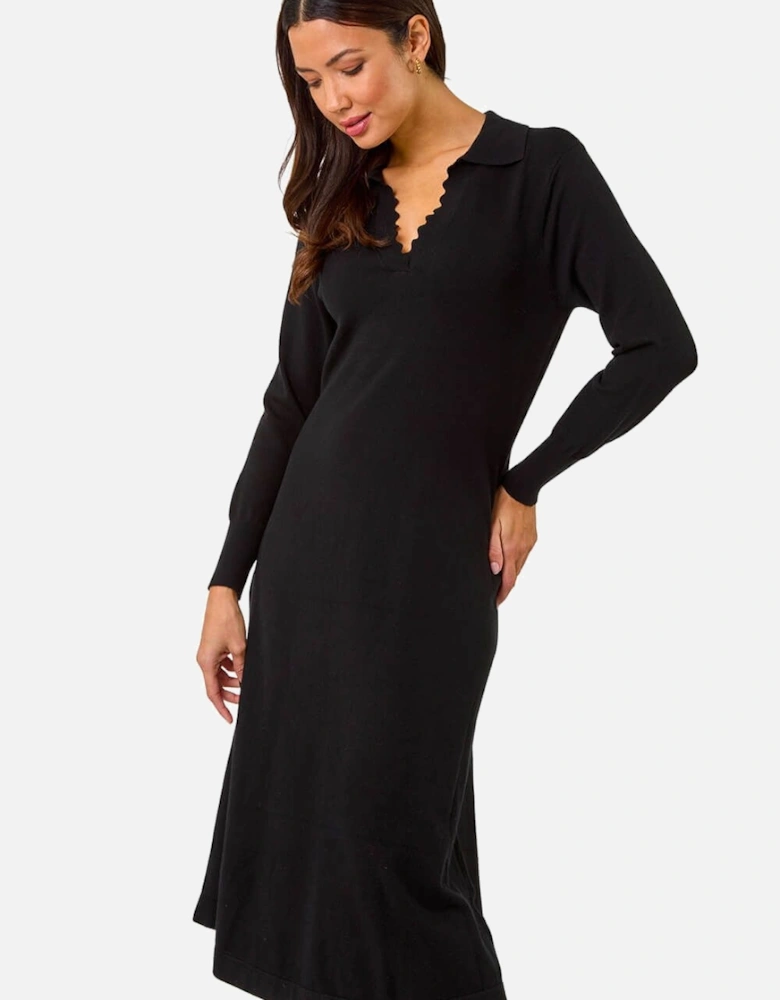 Scallop Detail Knitted Midi Dress