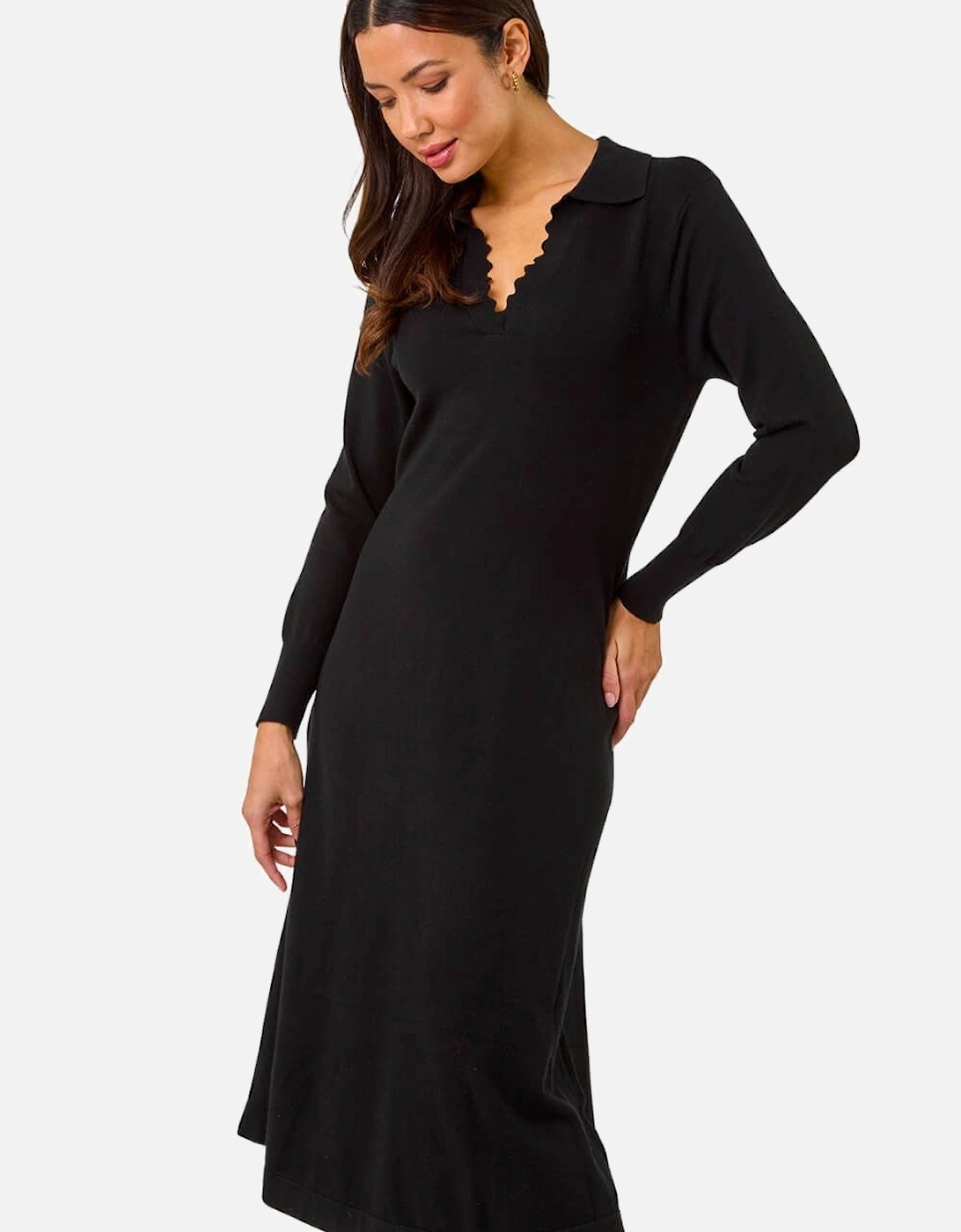 Scallop Detail Knitted Midi Dress, 2 of 1
