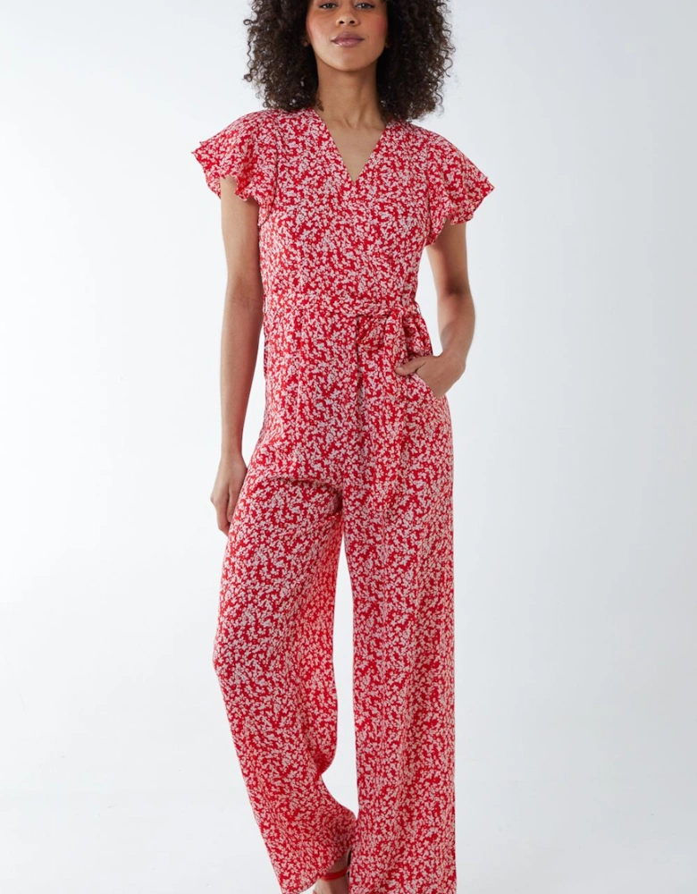 Wrap Front Frill Sleeve Jumpsuit