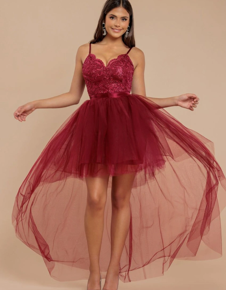 High Low Tulle Midi With Lace Bodice