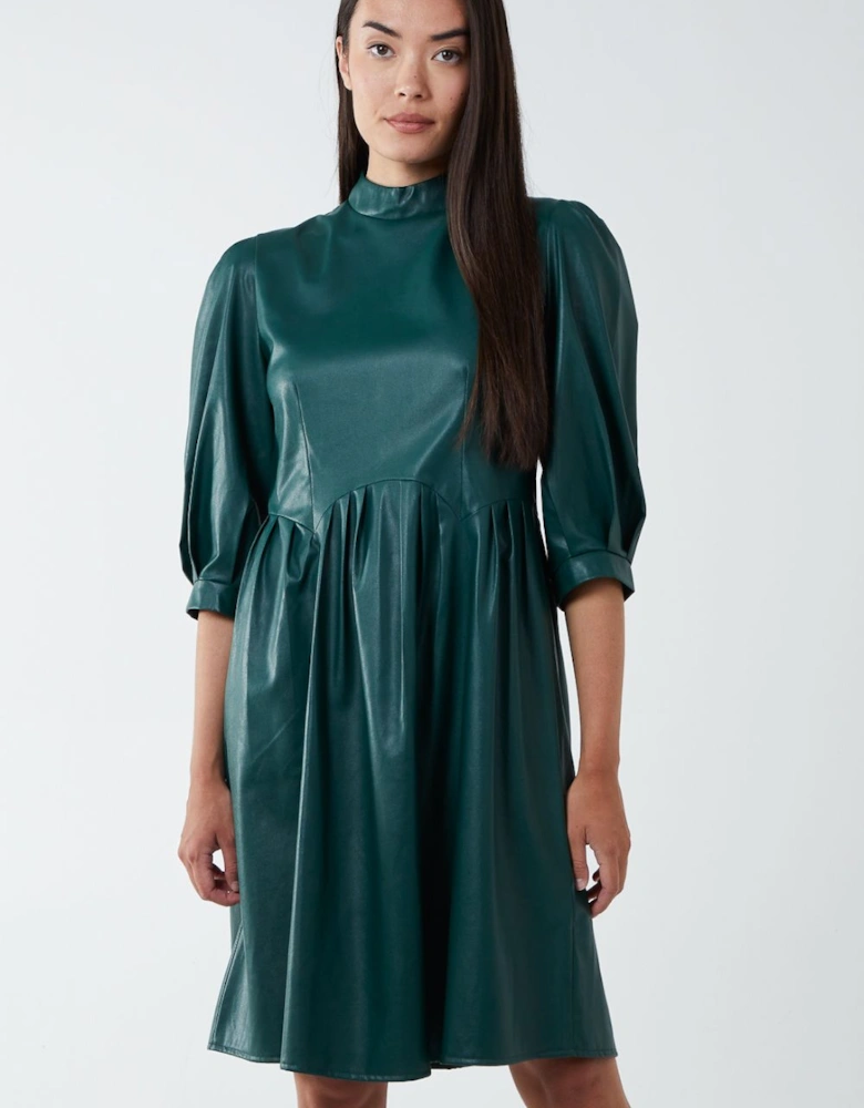 High Neck PU Dress