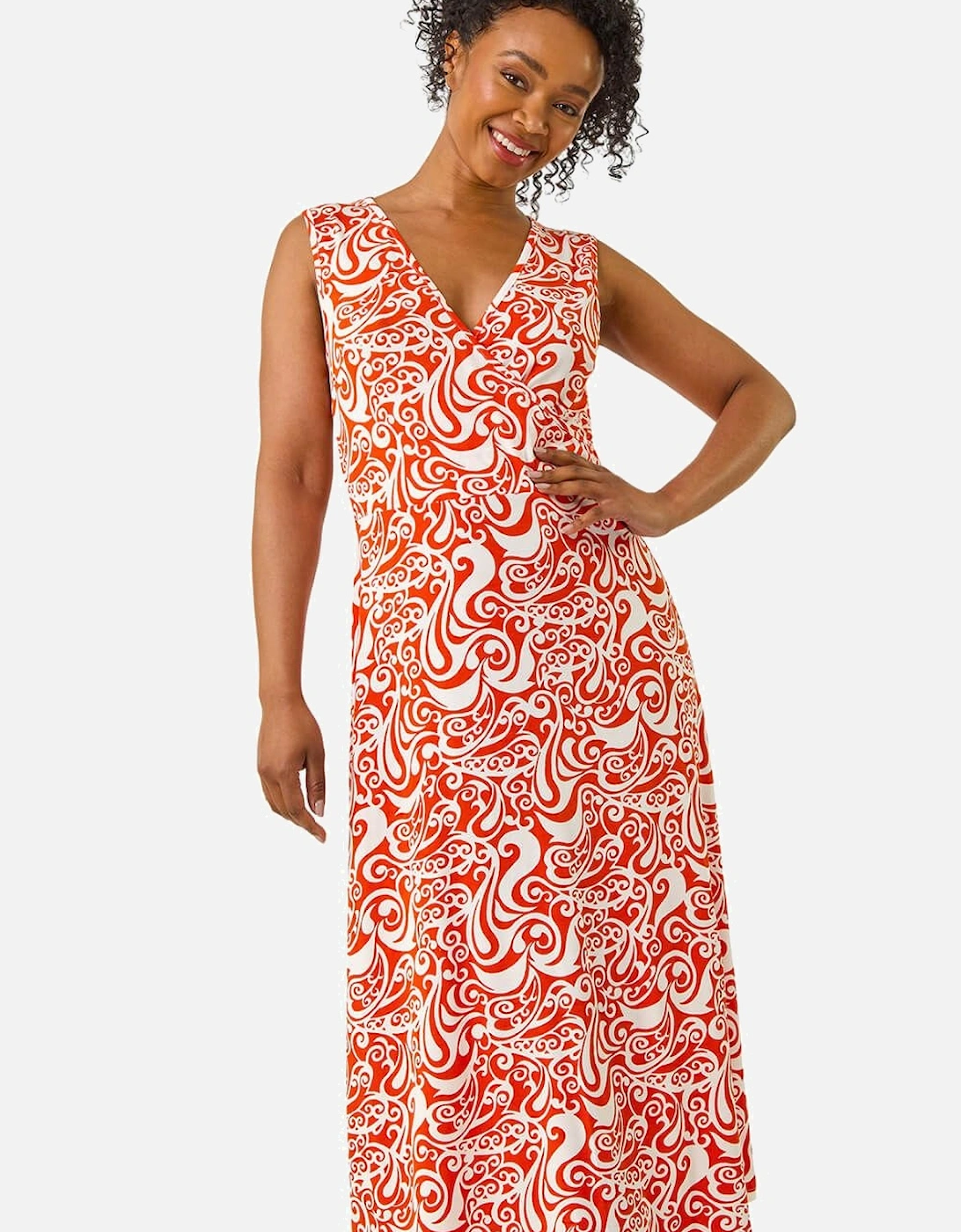 Petite Abstract Print Wrap Midi Dress, 2 of 1