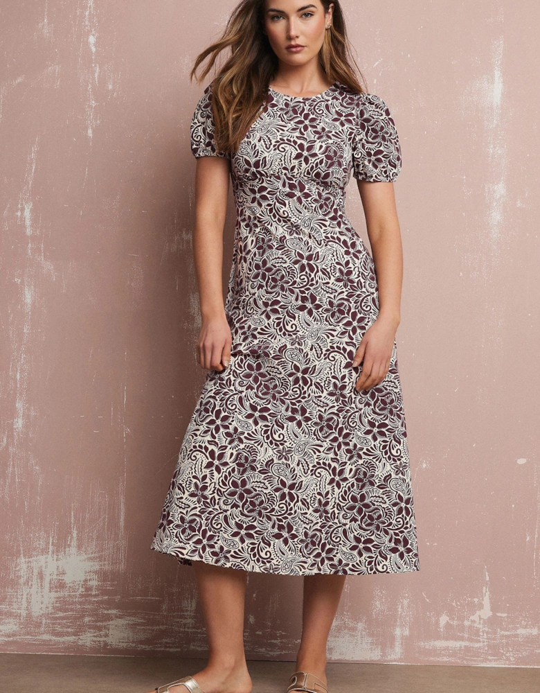 Tall Floral Puff Sleeve Midi Dress