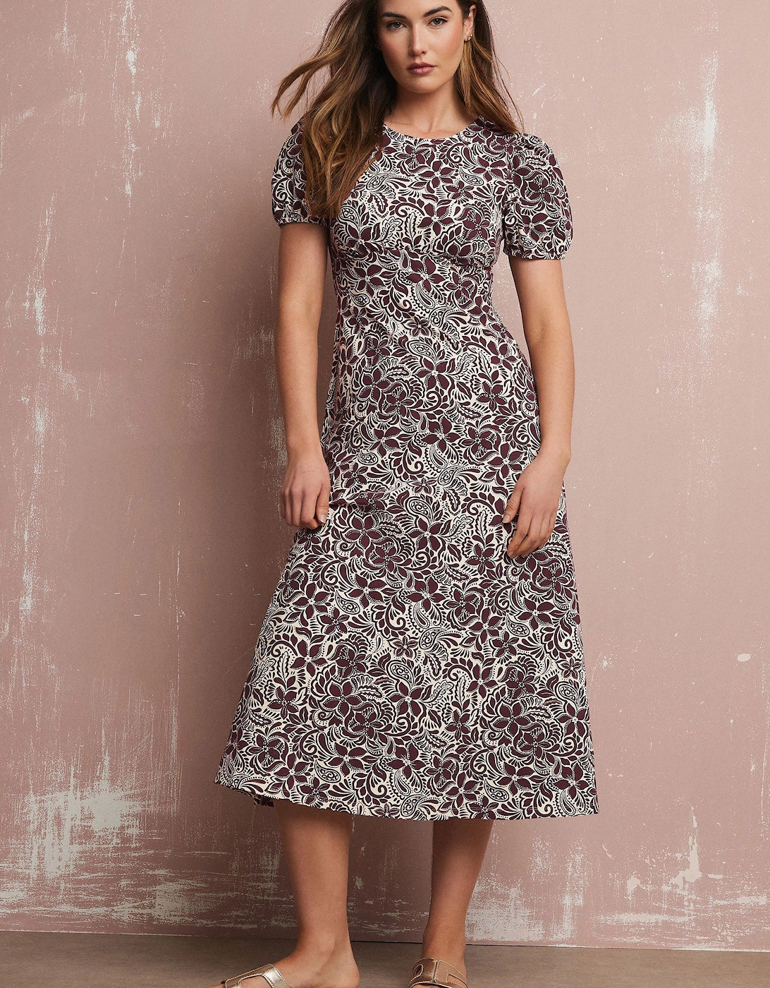 Tall Floral Puff Sleeve Midi Dress, 2 of 1