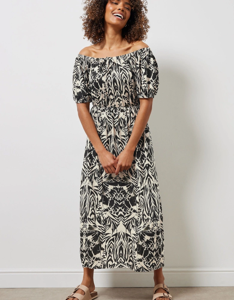 Abstract Print Bardot Dress