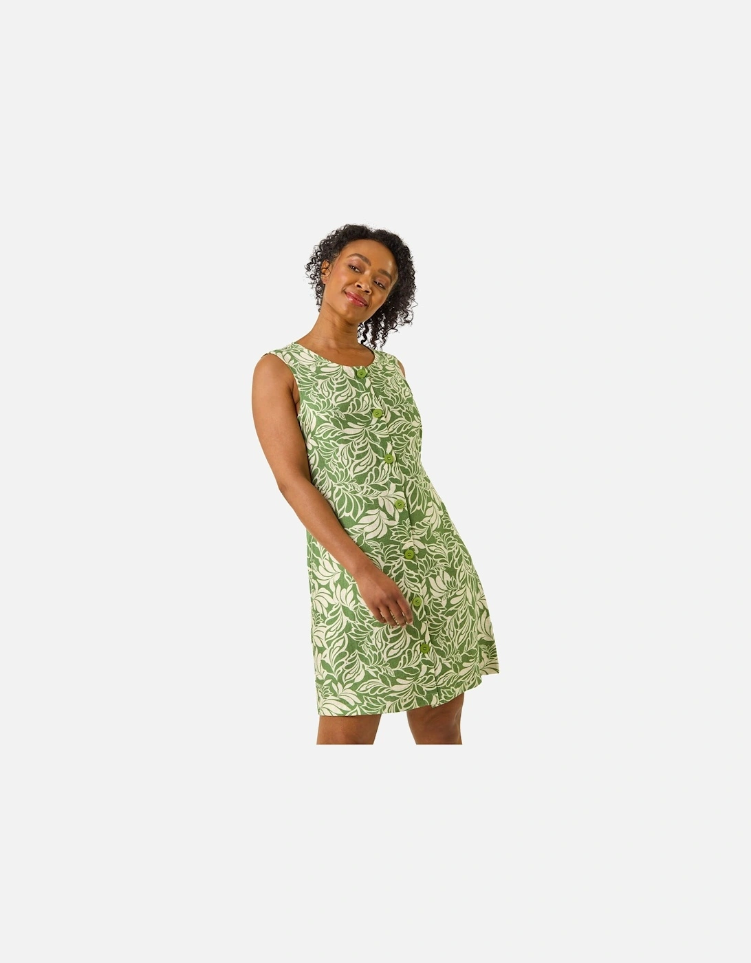 Petite Leaf Print Buttoned A-Line Dress, 2 of 1