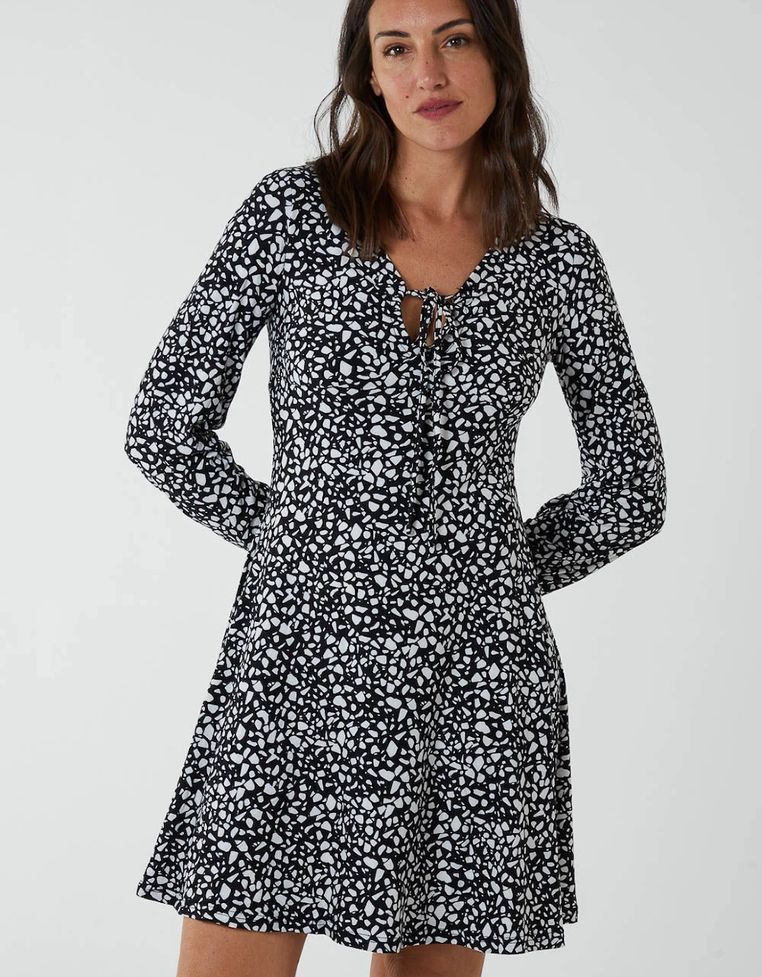 Tie Neck Fit And Flare Mini Dress, 2 of 1