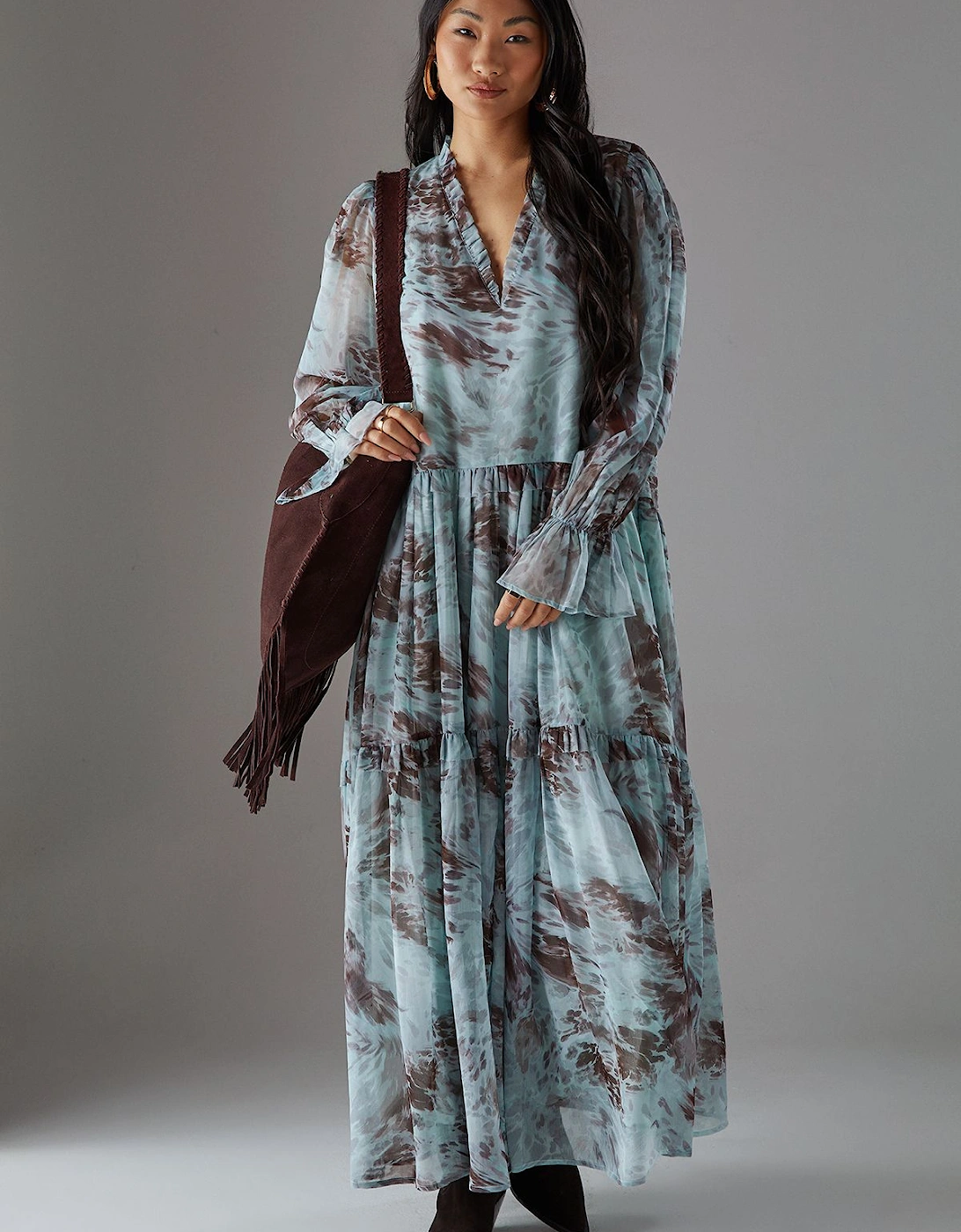 Petite Premium Raw Edge Georgette Tiered Maxi Dress, 2 of 1
