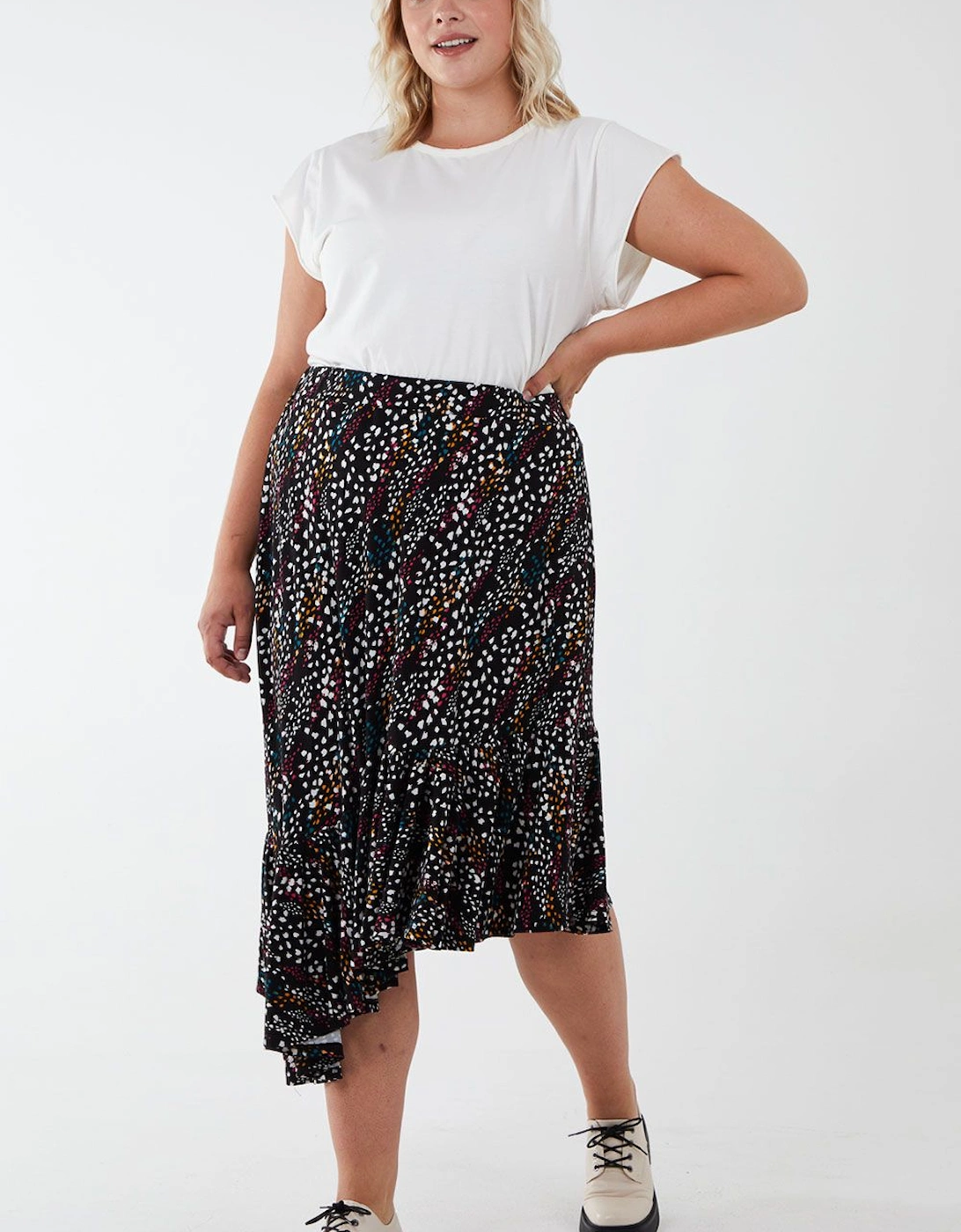 Curve Asymmetric Hem Midi Skirt, 2 of 1