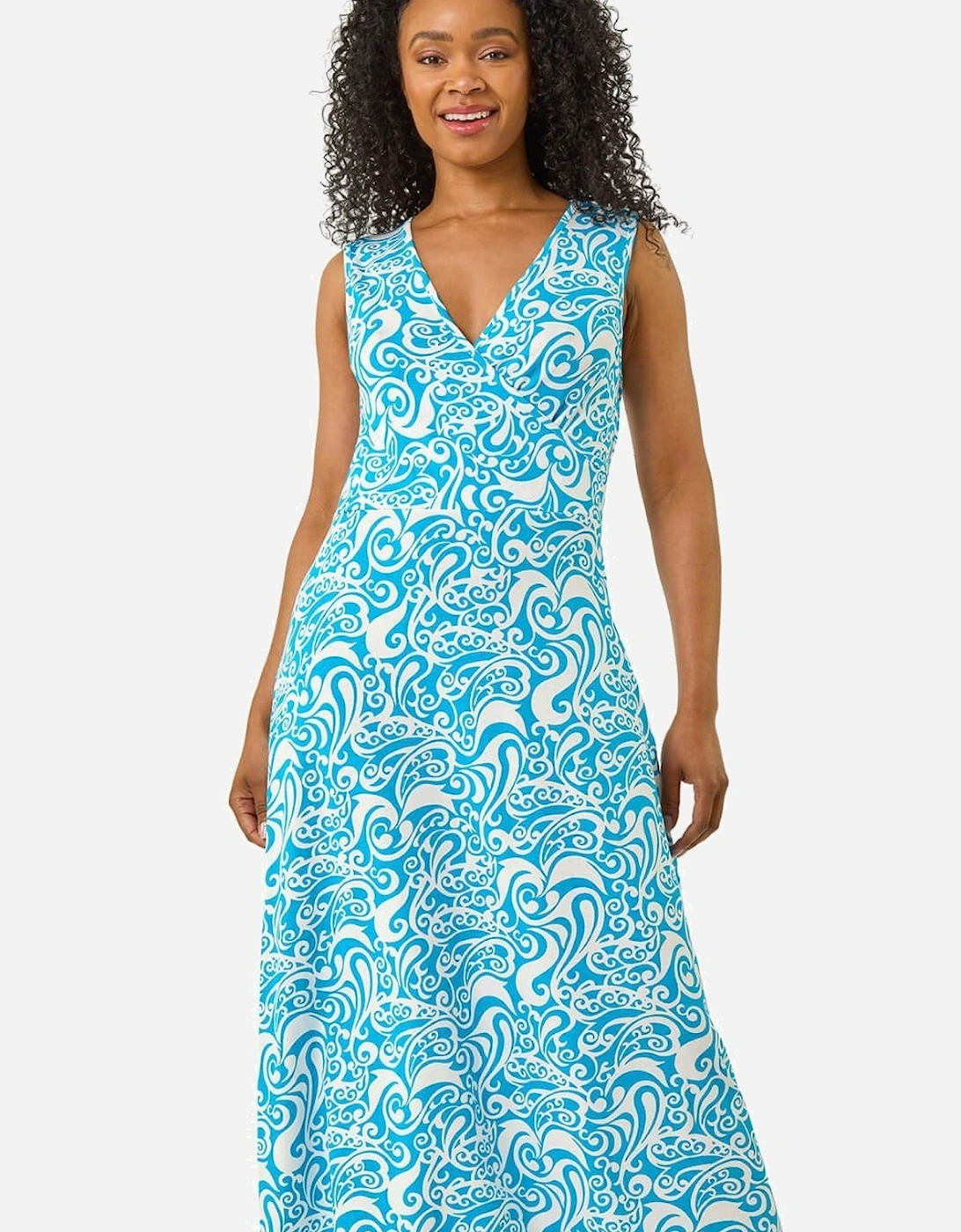 Petite Abstract Print Wrap Midi Dress, 2 of 1