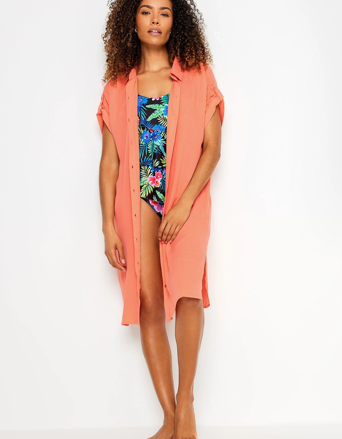 Short Sleeve Crinkle Shirt Dress, 2 of 1