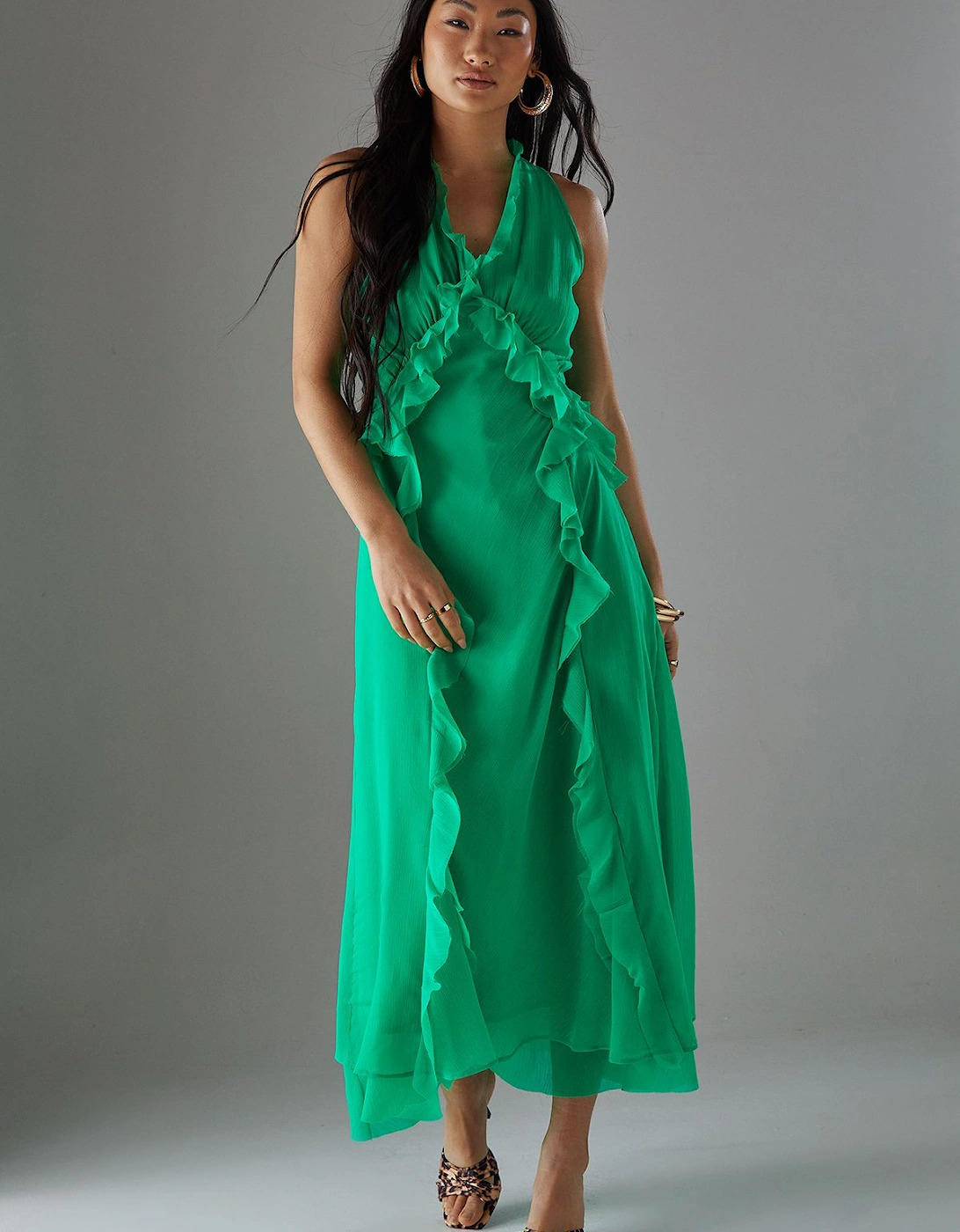 Petite Premium Raw Edge Ruffle Detail Slip Dress, 2 of 1