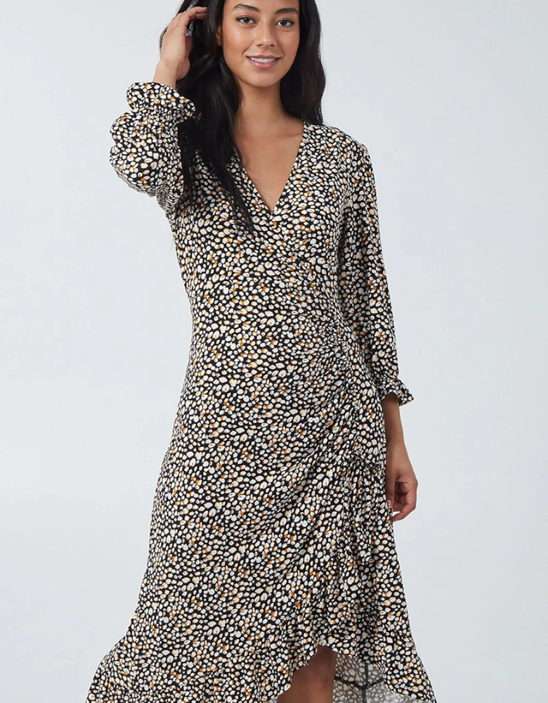 Wrap Front Ruched Detail Midi Dress
